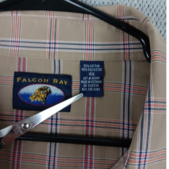 Falcon Bay Vintage Western Shirt Men's 4XL Tan Plaid Pearl Snap Rockabilly Rodeo - Picture 4 of 10